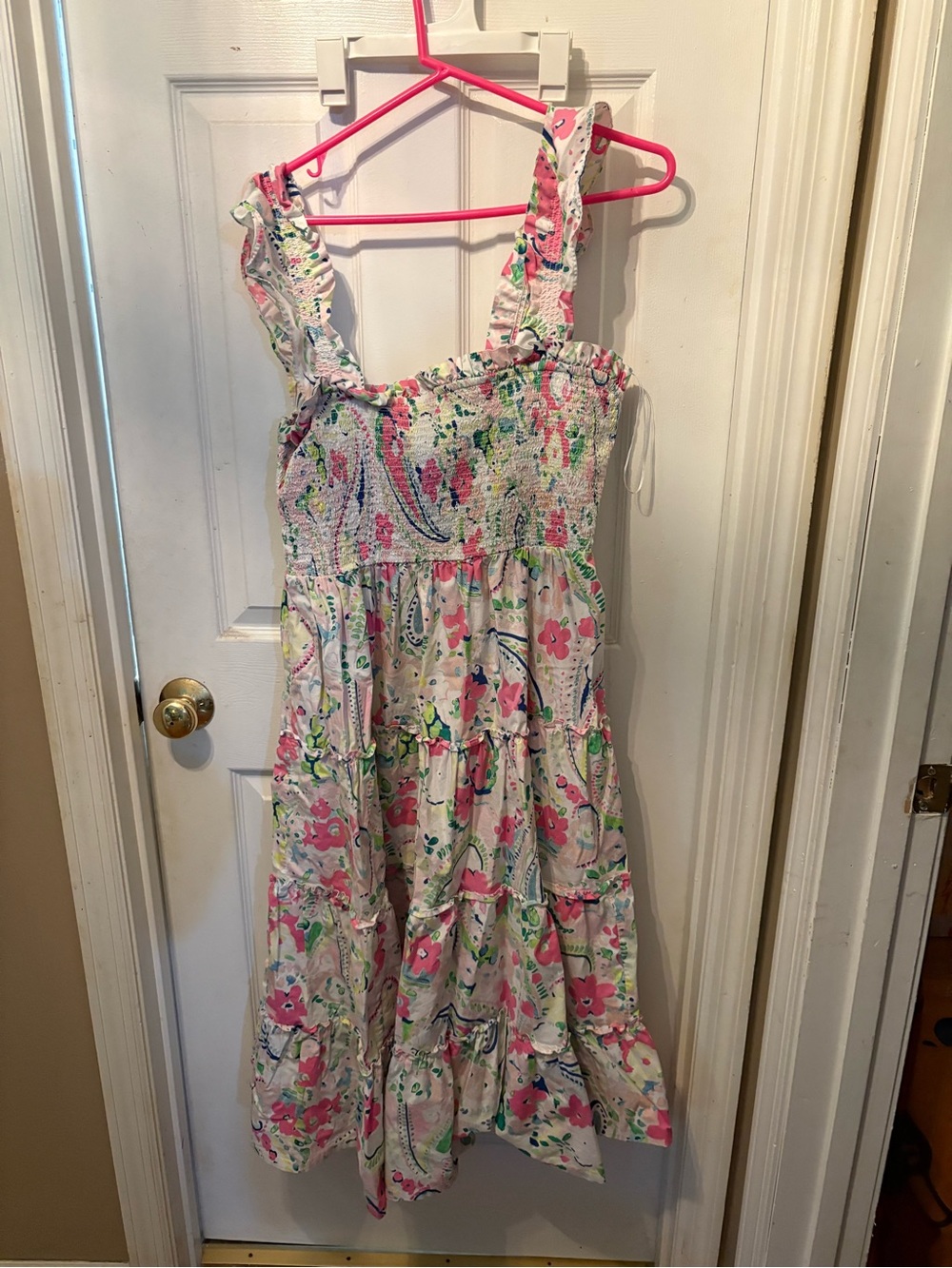 crown & ivy White Floral Sundress with Pink and Green Print